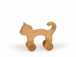 Kinder Grüne Erde Rolltier Katze aus Eschenholz, 14 x 6 x 11 cm