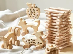 Kinder Grüne Erde Rolltier Katze aus Eschenholz, 14 x 6 x 11 cm