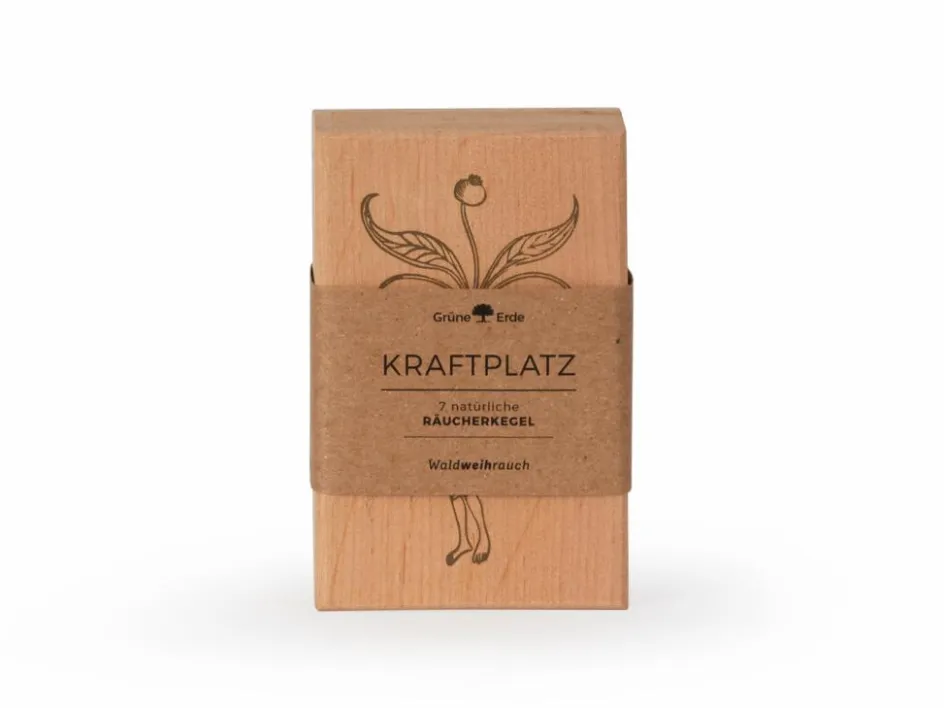 Grüne Erde Räucherkegel Kraftplatz im Holzkistchen, 7 Kegel