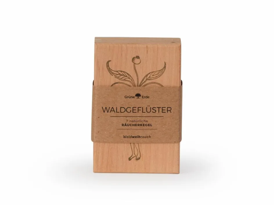 Grüne Erde Räucherkegel Waldgeflüster im Holzkistchen, 7 Kegel