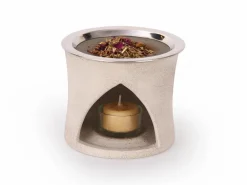 Grüne Erde Räucherstövchen aus Feinsteinzeug, unglasiert, H 10 cm, ø 11,5 cm