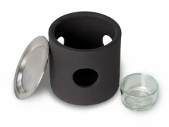 Grüne Erde Räucherstövchen aus Keramik, schwarz, H 10 cm ø 8 cm