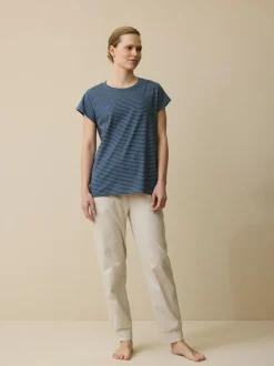 Grüne Erde Schlafshirt aus Bio-Baumwolle, 84 blau/natur melange ringel, XS, GOTS
