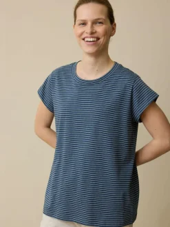 Grüne Erde Schlafshirt aus Bio-Baumwolle, 84 blau/natur melange ringel, XS, GOTS