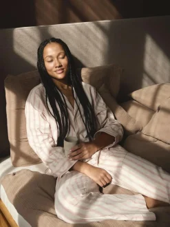 Grüne Erde Schlafshirt aus Bio-Baumwolle, 88 cranberry gestreift, L, GOTS