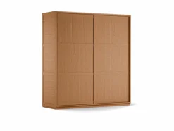 Grüne Erde Schrank Akumi, Eckig mit Schiebetüren, Türfüllung Holz, B186,6xT66,9xH200,3cm, inkl. Grundausstattung Buche