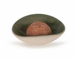 Grüne Erde Seifenschale aus Keramik, , oval, ca. 13 x 10,5 x 4,5 cm