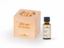 Grüne Erde Set: Zirbenwürfel "Zeit zum Durchatmen" mit Zirbenflocken + Zirbenwald Öl