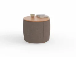 Grüne Erde Sofatisch/Hocker Tambor mit Stauraum u. Holzdeckel, H 34,3 cm, Ø 39 cm, Bezug Wollstoff Tano Natur Dunkel (81),