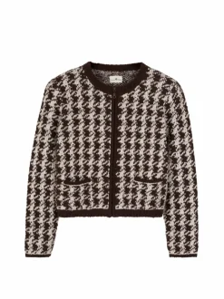 Grüne Erde Strickjacke aus Alpakawolle, 09 hahnentritt chocolate, S