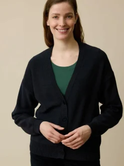 Grüne Erde Strickjacke aus Bio-Baumwolle und Wolle, 38 navy, L, GOTS