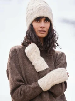 Grüne Erde Strickstulpen aus Alpakawolle und Bio-Baumwolle, 14 natur melange, one size