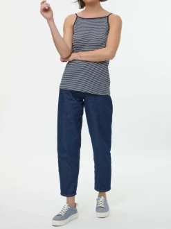 Grüne Erde Top aus Bio Leinen/Baumwolle, 55 navy/offwhite ringel, 38, GOTS