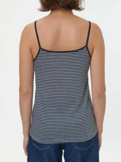 Grüne Erde Top aus Bio Leinen/Baumwolle, 55 navy/offwhite ringel, 38, GOTS