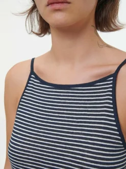 Grüne Erde Top aus Bio Leinen/Baumwolle, 55 navy/offwhite ringel, 38, GOTS