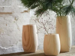 Grüne Erde Vase aus Eschenholz, inkl. Glaseinsatz, H 22 cm, ø 8 cm