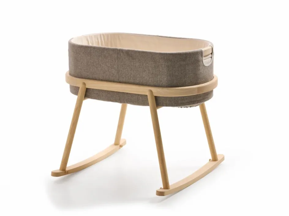 Kinder Grüne Erde Wiege Serafina, inkl. Housse und Matratze, Wollstoff Tano Natur (79), Esche